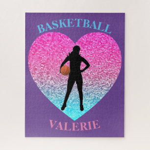 Girls Basketball Heart Personalized Puzzle