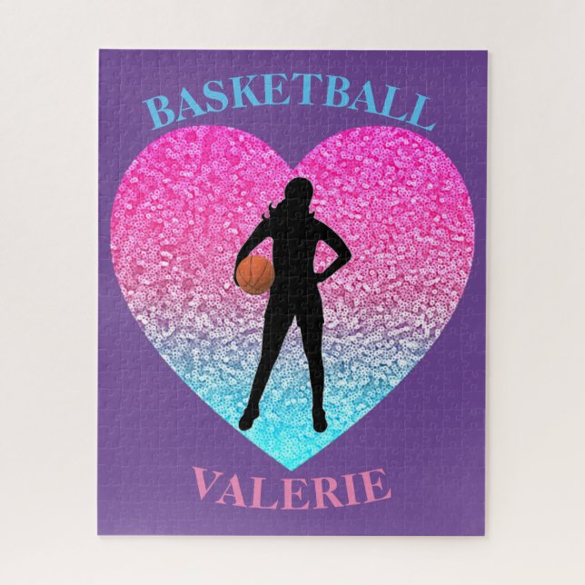 Girls Basketball Heart Personalized Puzzle (Vertical)