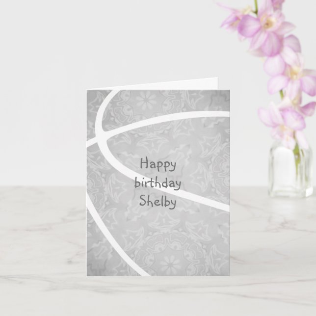 girls basketball light grey sports birthday card (Orchid)