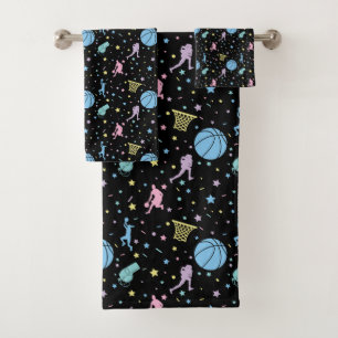 Girls Basketball Players - Stars Pattern Bath Towel Set
