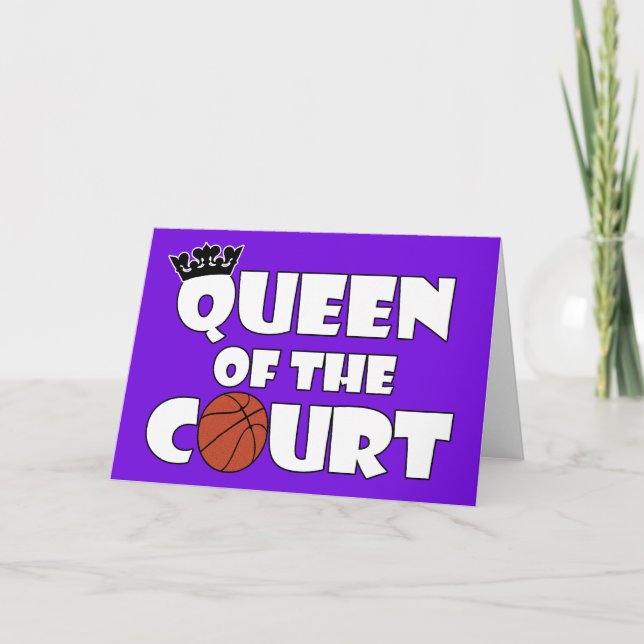 Girls Basketball Queen of the Court Cute Greeting Thank You Card (Front)