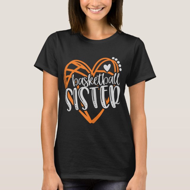 Girls Basketball Sister Heart Distressed T-Shirt (Front)