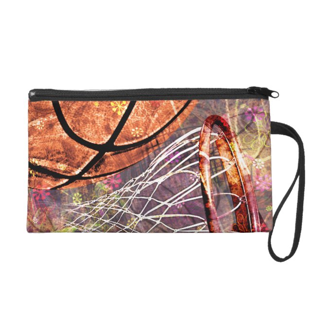 Girls Basketball Sporty Grunge Girly Purple Pink Wristlet (Front)