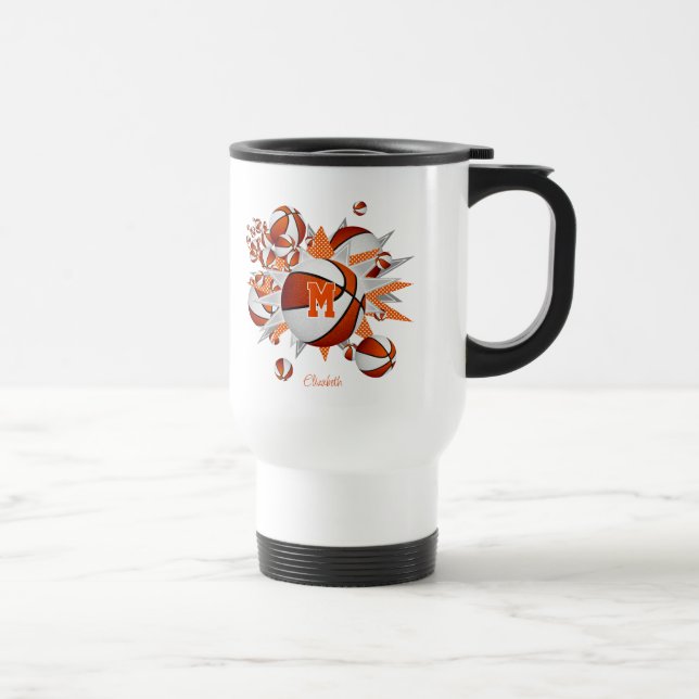 girls basketball stars orange white travel mug (Right)