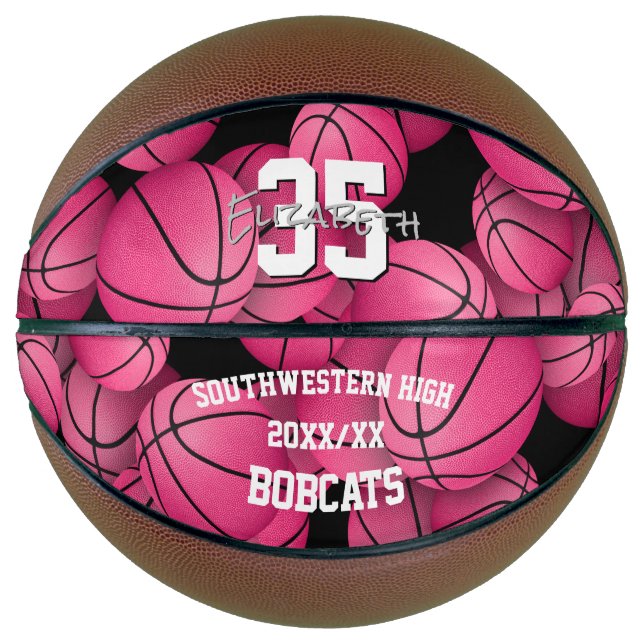 girls basketball team pink black commemorative (Front)