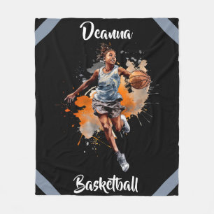 Girls Basketball Watercolor Personalised Fleece Blanket