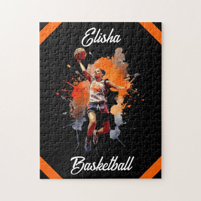 Girls Basketball Watercolor Personalised Jigsaw Puzzle (Vertical)