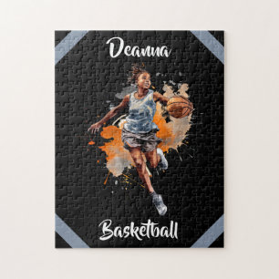 Girls Basketball Watercolor Personalised Jigsaw Puzzle
