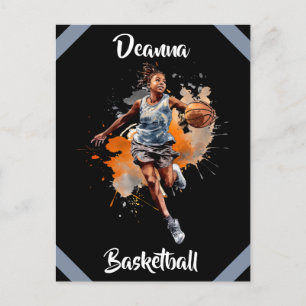 Girls Basketball Watercolor Personalised Postcard