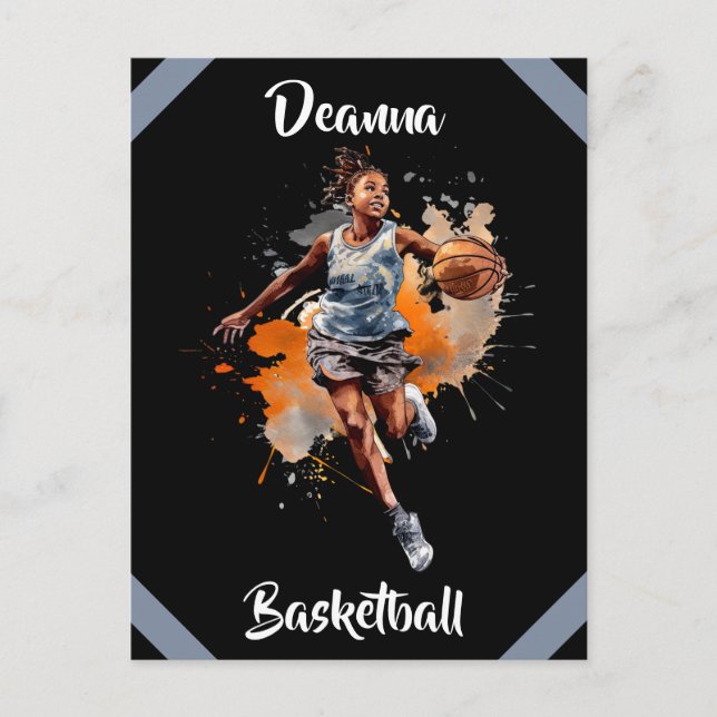 Girls Basketball Watercolor Personalised Postcard (Front)
