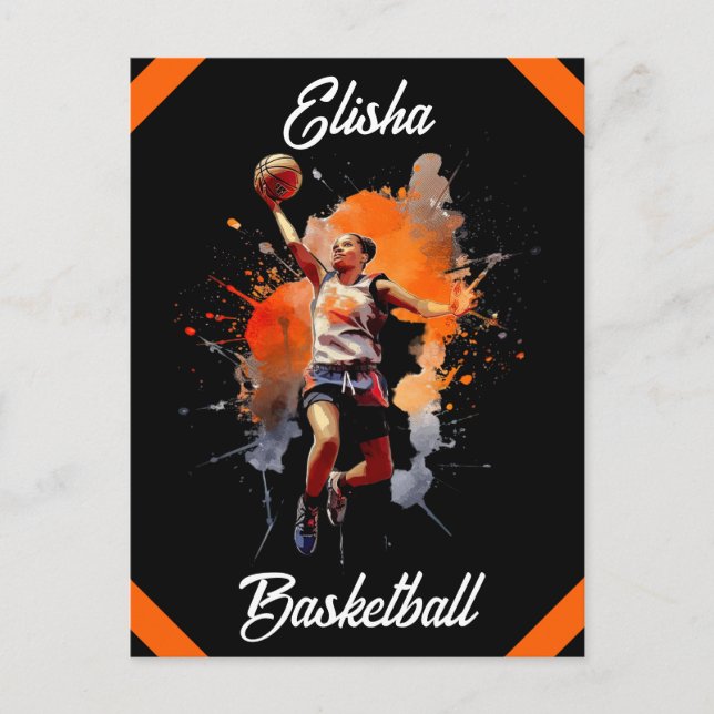 Girls Basketball Watercolor Personalised Postcard (Front)
