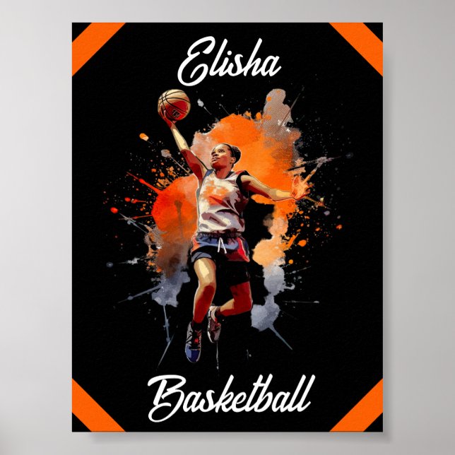 Girls Basketball Watercolor Personalised Poster (Front)