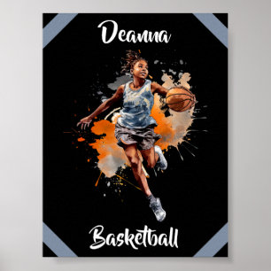 Girls Basketball Watercolor Personalised Poster