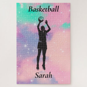 Girls Basketball With Watercolor background Girls  Jigsaw Puzzle