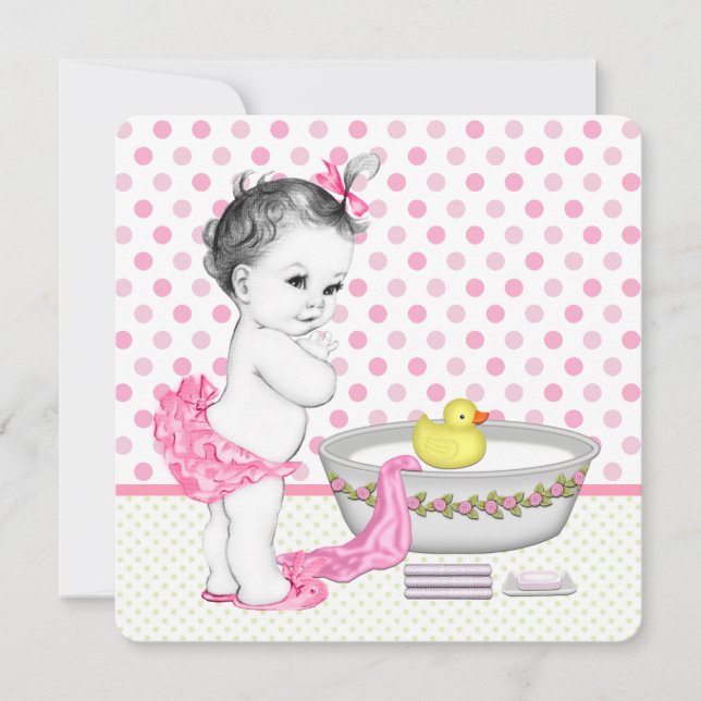 Girls Bath Time Baby Shower Invitation (Front)