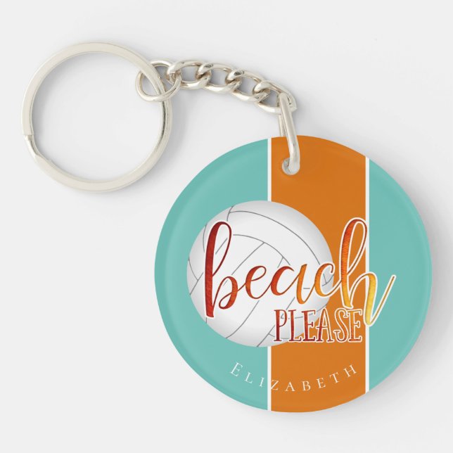 girls "beach please" personalised volleyball key ring (Front)