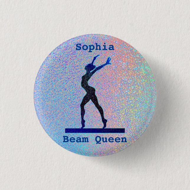 Girls Beam Queen Holographic Gymnastics 3 Cm Round Badge (Front)