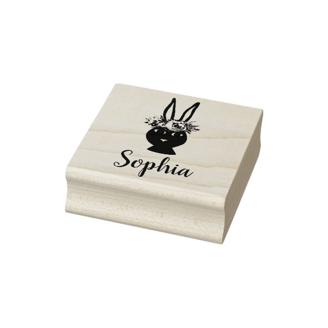Girls Beautiful Flowers Rabbit and Name Bookplate Rubber Stamp (Stamp)