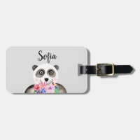 Girls Beautiful Flowers Watercolor Panda and Name
