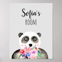 Girls Beautiful Flowers Watercolor Panda and Name