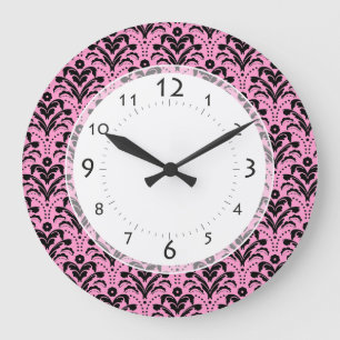 Girl's Bedroom, Salon Art Deco Pink and Black Large Clock