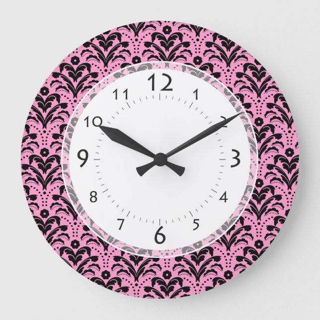 Girl's Bedroom, Salon Art Deco Pink and Black Large Clock (Front)