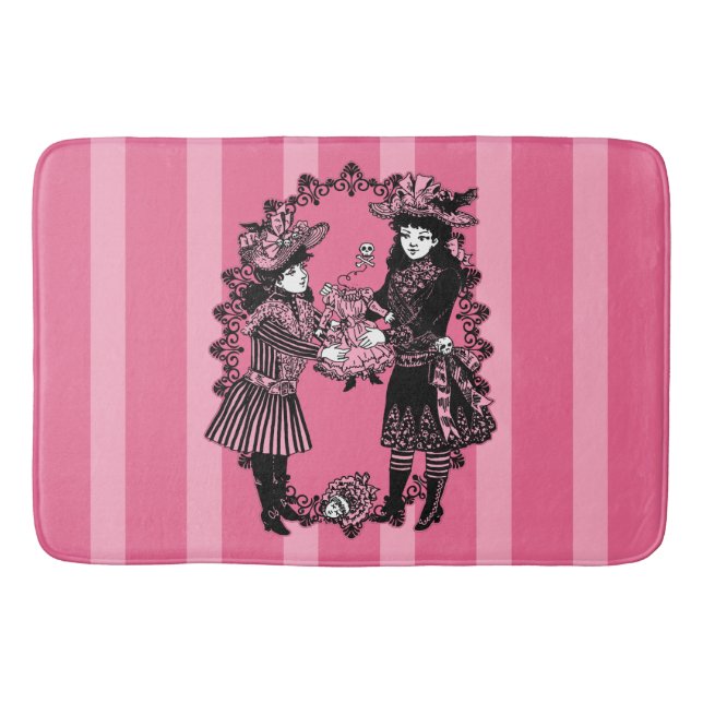 Girls Behead Doll Pink Stripe Bath Mat (Front)