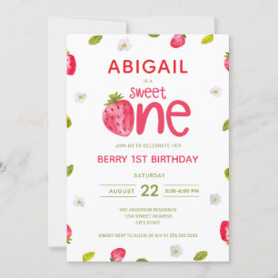 Girl's Berry First 1st Birthday Invitation