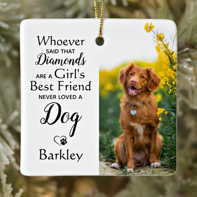  Girl's Best Friend Dog Lover Custom 2 Pet Photo Ceramic Ornament (Creator Uploaded)