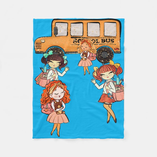 Girls Best Friends Catching the School Bus Fleece Blanket (Front)