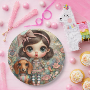 Girl's Big Eyes Dachshund Party Paper Plates
