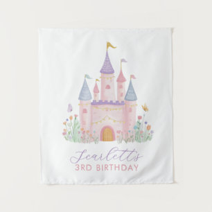 Girls Birthday Backdrop Princess Party Castle Tapestry