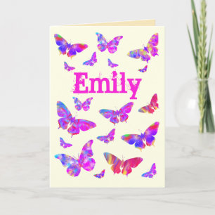 Girls Birthday Butterfly Purple Pop Art Add Name Holiday Card