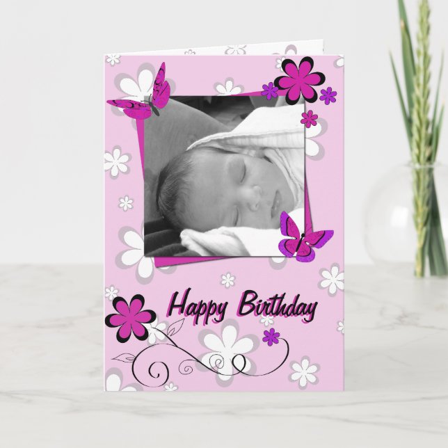 Girl's Birthday Card - Butterflies and Flowers (Front)