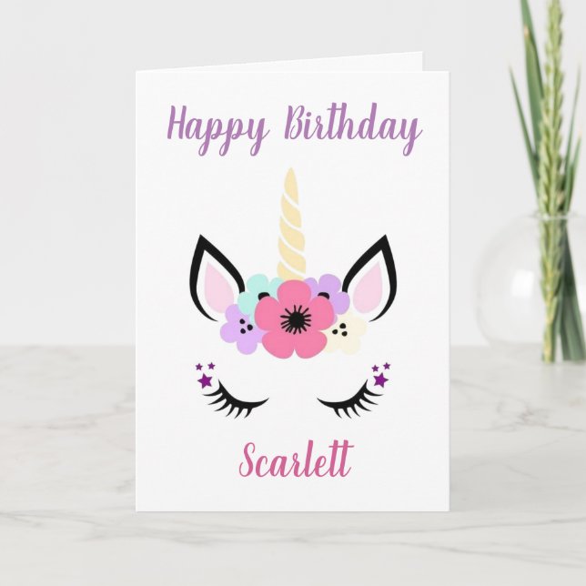 Girls Birthday Card - Unicorn Head Pink (Front)