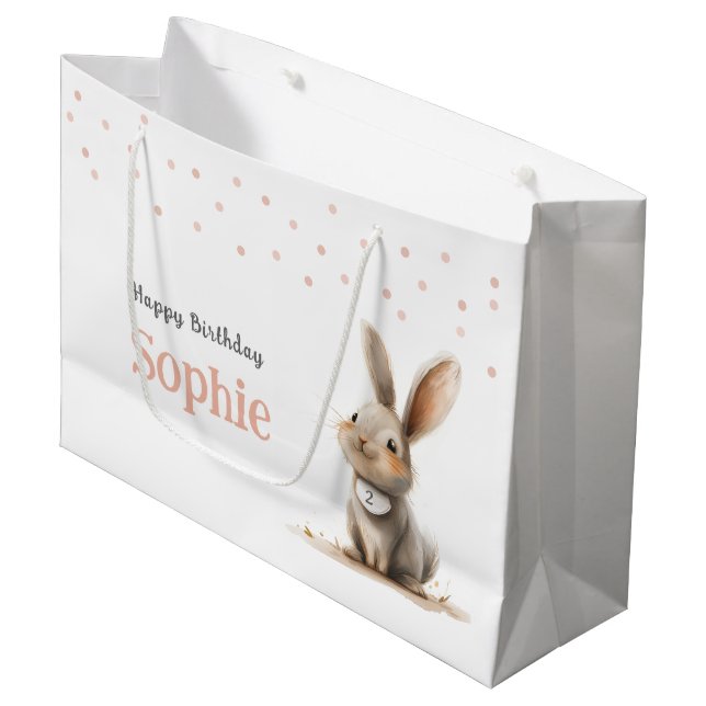 Girl's Birthday Cute Bunny  Large Gift Bag (Front Angled)