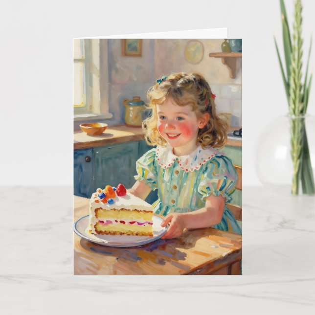 Girl's Birthday | Flowers and Cake Card (Front)