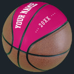 Girls Birthday gift idea custom name text pink<br><div class="desc">Create your unique Girls Birthday gift fuchsia pink Basketball adding your own personalised name, year, slogan, message or any text. Customisable cute Basketball gift game for girls, female Basketball players, women, mum, sister, daughter, girlfriend, cheerleaders, teen, teenager, baby girl, players, teammates, fans. Choose your favourite team and use any background...</div>