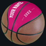Girls Birthday gift idea custom name text pink Basketball<br><div class="desc">Create your unique Girls Birthday gift fuchsia pink Basketball adding your own personalised name, year, slogan, message or any text. Customisable cute Basketball gift game for girls, female Basketball players, women, mum, sister, daughter, girlfriend, cheerleaders, teen, teenager, baby girl, players, teammates, fans. Choose your favourite team and use any background...</div>