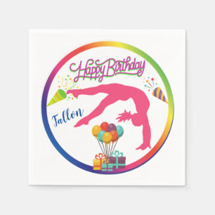 Girls Birthday Gymnastics Handspring Rainbow Trim Napkin