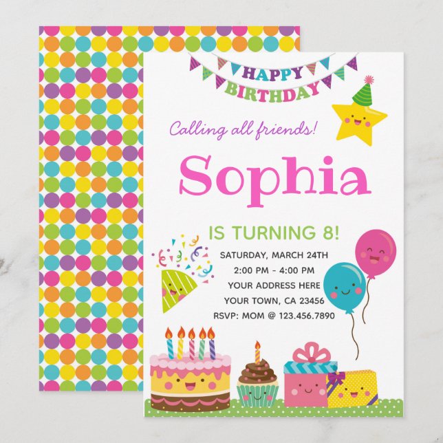 Girls Birthday Invitation (Front/Back)