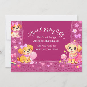 Girls Birthday Invitation Puppy Theme