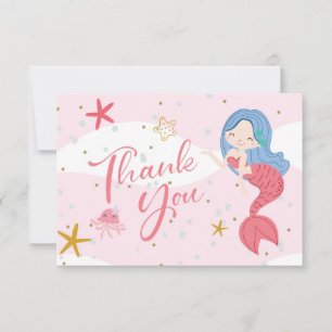 Girl's Birthday - Mermaid Shells - Thank You Card