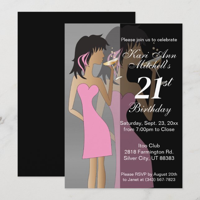 Girls Birthday or Bachelorette Bash Invitation (Front/Back)