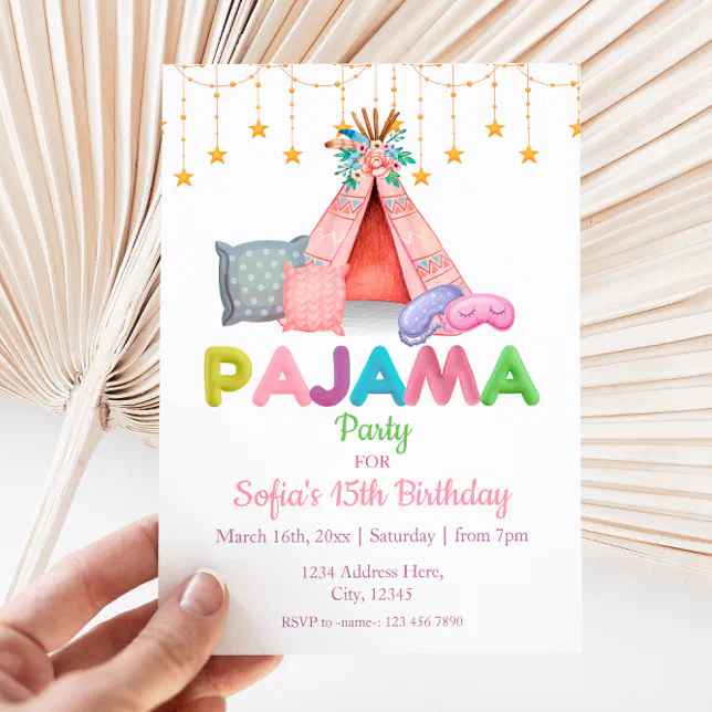 Girls Birthday Pajama Party Invitation Zazzle