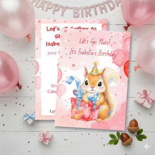 Girl's Birthday Party    Adorable Squirrel   Invitation