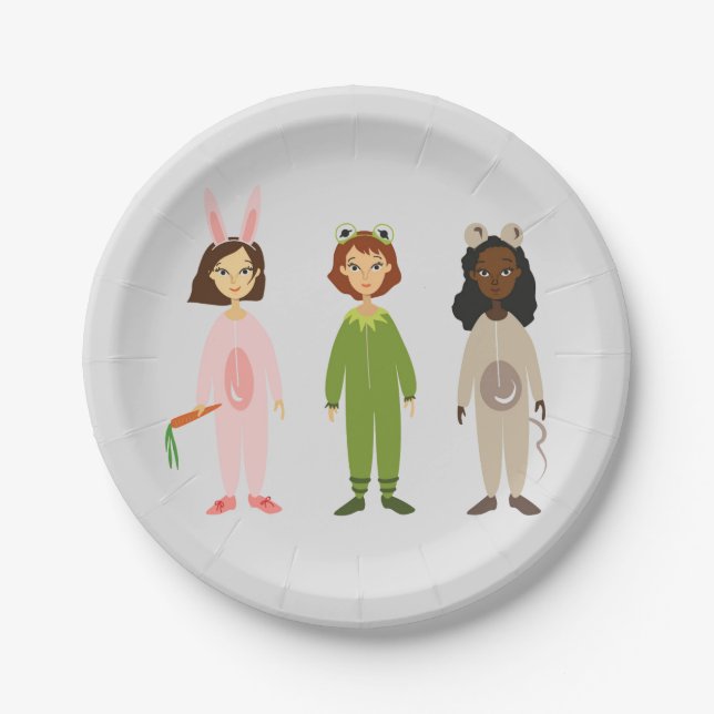 Girl's birthday party cute pajama sleepover party paper plate (Front)
