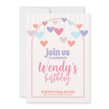 Girl's Birthday Party Heart Balloons Cute Invite
