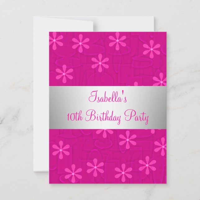 Girls Birthday Party Hot Pink Flowers Invitation (Front)