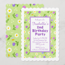 Girls birthday party invitation summer pink blooms